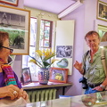 Tony chatting to Francesca Gori as she works on her handbag